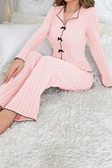 Bella Notte Pembe Uzun Kollu Pamuklu Pijama Takımı 7103