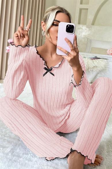 Bella Notte Pembe Uzun Kollu Pamuklu Pijama Takımı 7075