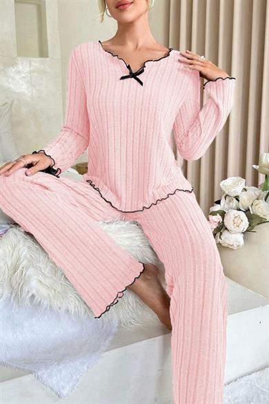 Bella Notte Pembe Uzun Kollu Pamuklu Pijama Takımı 7075