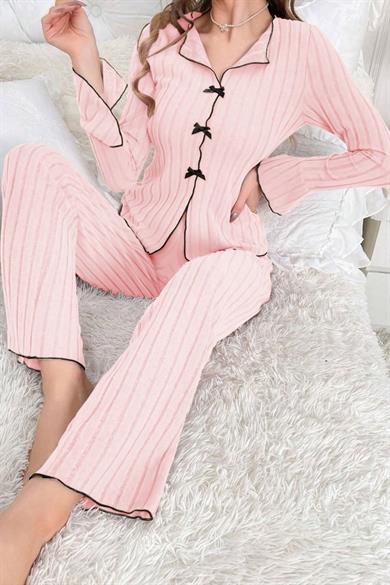Bella Notte Pembe Uzun Kollu Pamuklu Pijama Takımı 7103
