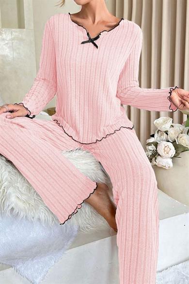 Bella Notte Pembe Uzun Kollu Pamuklu Pijama Takımı 7075