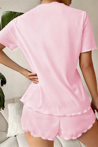 Bella Notte Pembe V Yaka Pamuklu Fiyonk Detaylı Pijama Takımı 7713