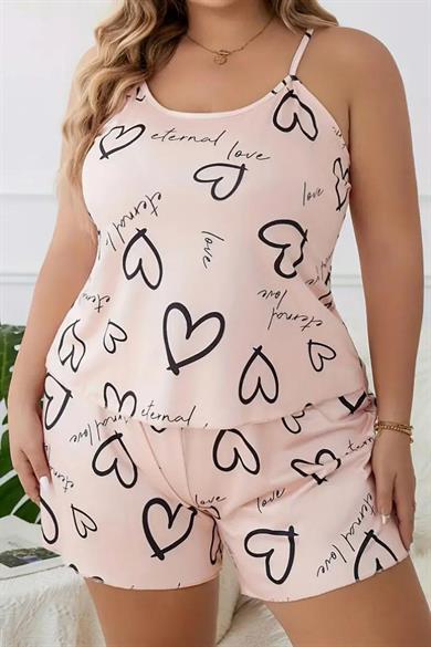 Bella Notte Powder Plus Size Hearts Patterned Shorts Set  7544