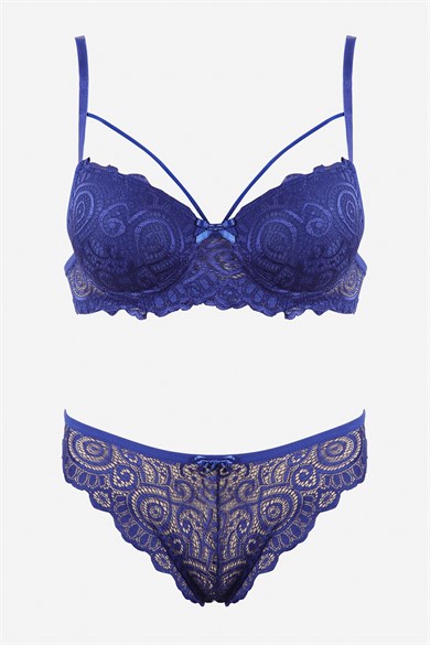 Bella Notte Saxe Blue Lace Single Rope Detailed Stylish Bra Set 19013