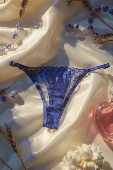 Bella Notte Saks Mavisi Dantel Detaylı Sütyen Takımı 19026