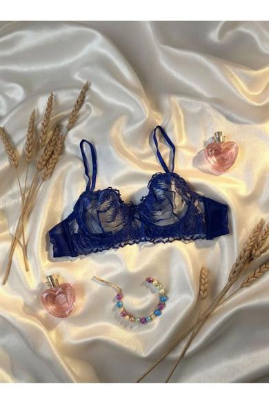 Bella Notte Saks Mavisi Dantel Detaylı Sütyen Takımı 19026