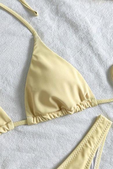 Bella Notte Sarı Çiçek Detaylı Pareolu 3 Parça Bikini Takımı M-9021