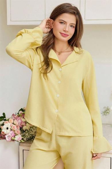 Bella Notte Sarı Fırfır Detaylı Pijama Takımı 77169