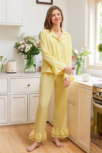 Bella Notte Sarı Fırfır Detaylı Pijama Takımı 77169