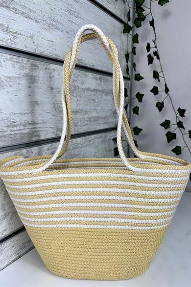 Bella Notte Yellow Striped Handmade Casual/Beach Bag 8009