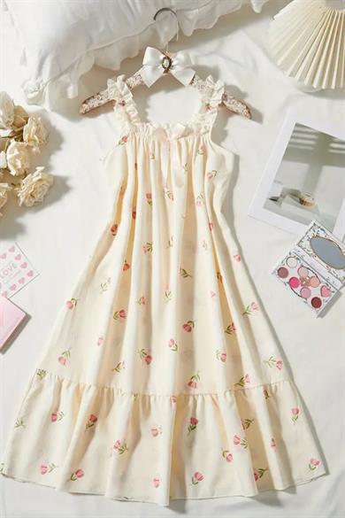 Bella Notte Sarı Lale Desenli Gecelik Elbise 35525