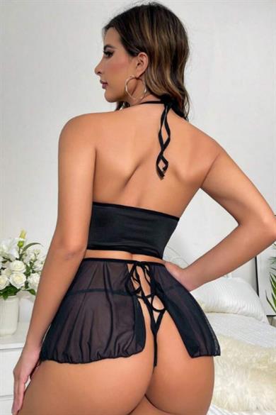 Bella Notte Black Tie Detailed Bra Skirt Set 16027