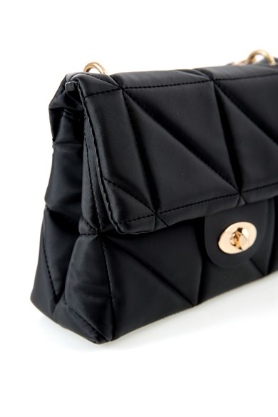 Bella Notte Siyah Baklava Desenli Çift Bölmeli Zarif Çanta 5008