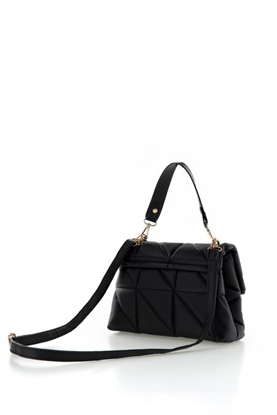 Bella Notte Siyah Baklava Desenli Çift Bölmeli Zarif Çanta 5008