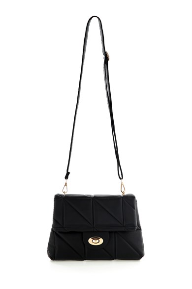 Bella Notte Siyah Baklava Desenli Çift Bölmeli Zarif Çanta 5008