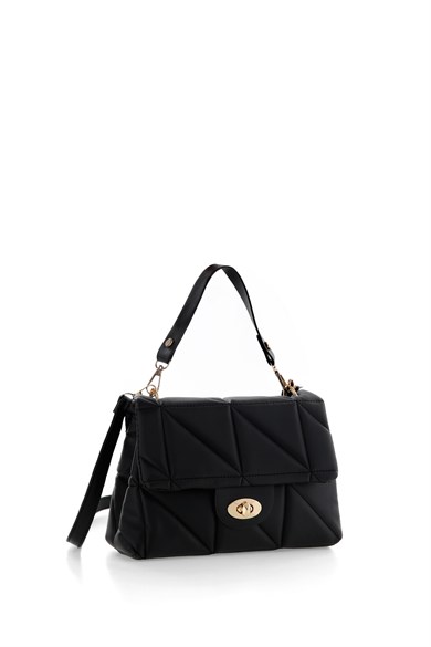 Bella Notte Siyah Baklava Desenli Çift Bölmeli Zarif Çanta 5008