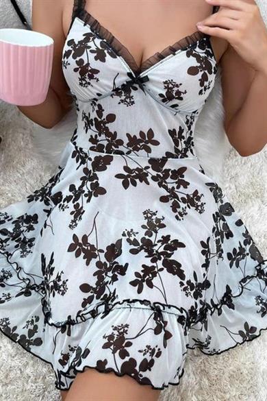 Bella Notte Black and White Patterned Strappy Nightgown 15701