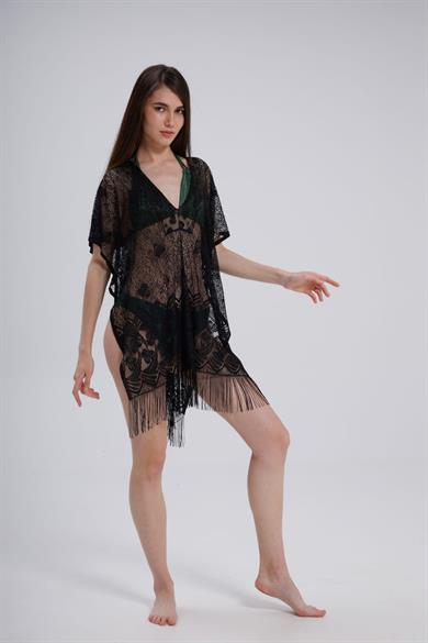 Bella Notte Black Bikini and Swimsuit Top Delicate Patterned Raschel Pareo P-9001