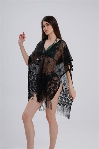 Bella Notte Black Bikini and Swimsuit Top Delicate Patterned Raschel Pareo P-9001