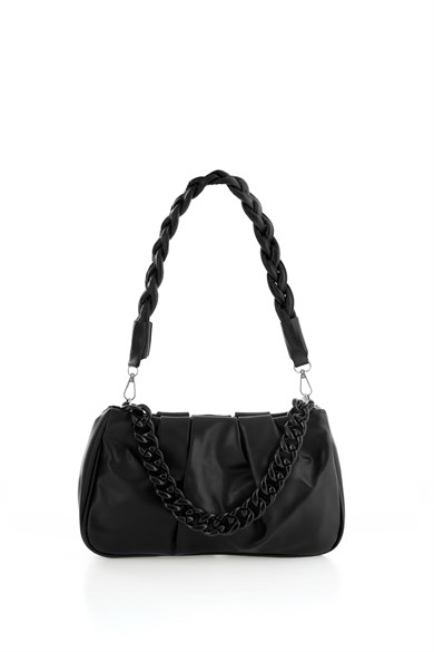 Bella Notte Siyah Çift Örgü Askılı Mini Şık El Çantası 5003