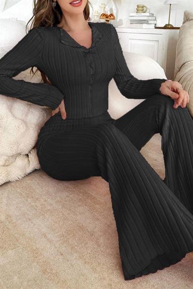 Bella Notte Siyah Fiyonk Detaylı Pamuklu Pijama Takımı 77301