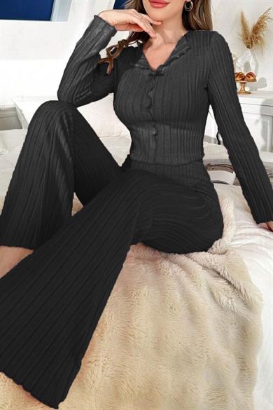 Bella Notte Siyah Fiyonk Detaylı Pamuklu Pijama Takımı 77301