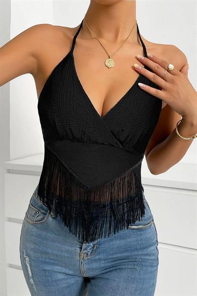 Bella Notte Black French Model Tasselled Crop B-5507