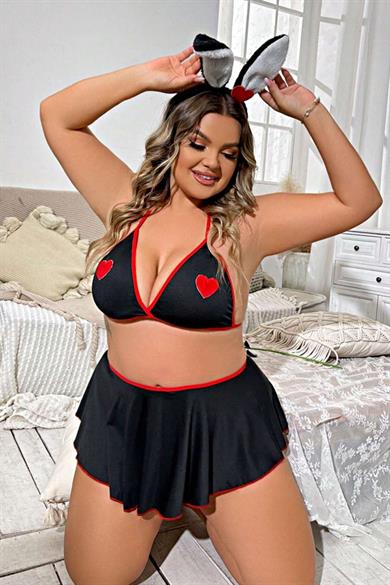Bella Notte Black Heart Plus Size Skirt Set 17017