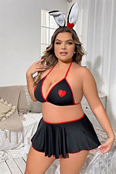 Bella Notte Black Heart Plus Size Skirt Set 17017