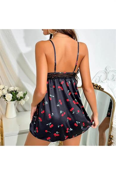 Bella Notte Black Cherry Patterned Mini Nightgown 15765