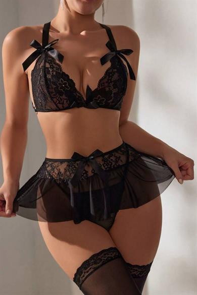 Bella Notte Black High Waist Skirt Set 16065