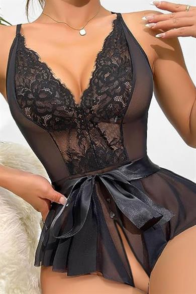 Bella Notte Black Very Sexy Belted Nightgown 15037