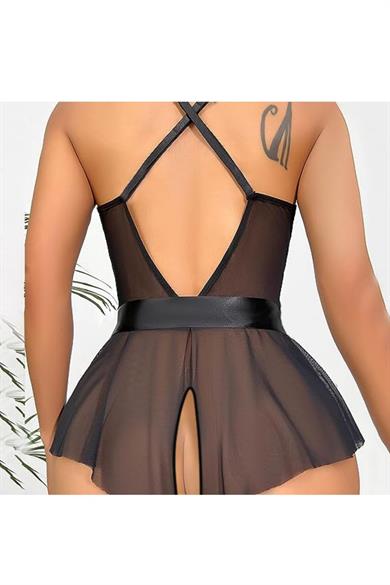 Bella Notte Black Very Sexy Belted Nightgown 15037