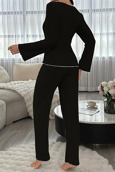 Bella Notte Siyah Pamuklu Fiyonk Detaylı Pijama Takımı 77127