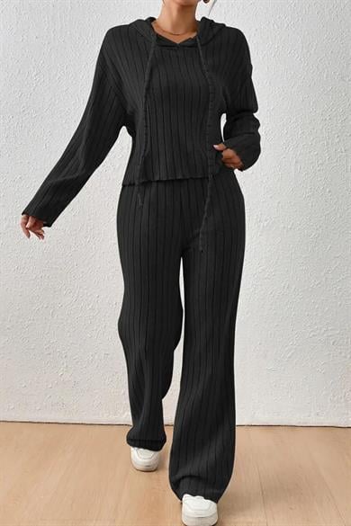 Bella Notte Siyah Pamuklu Kapşonlu Alt Üst Takım 77319