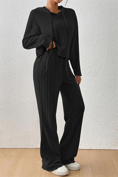 Bella Notte Siyah Pamuklu Kapşonlu Alt Üst Takım 77319