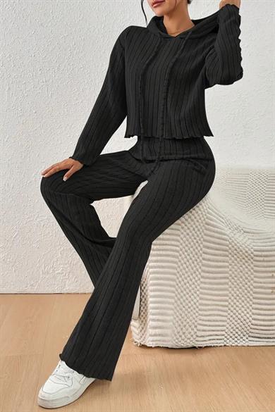 Bella Notte Siyah Pamuklu Kapşonlu Alt Üst Takım 77319