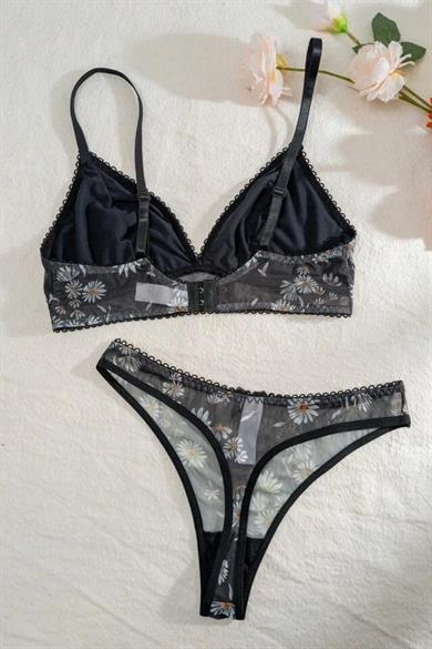 Bella Notte Black Daisy Printed Bra Panties Set 16083