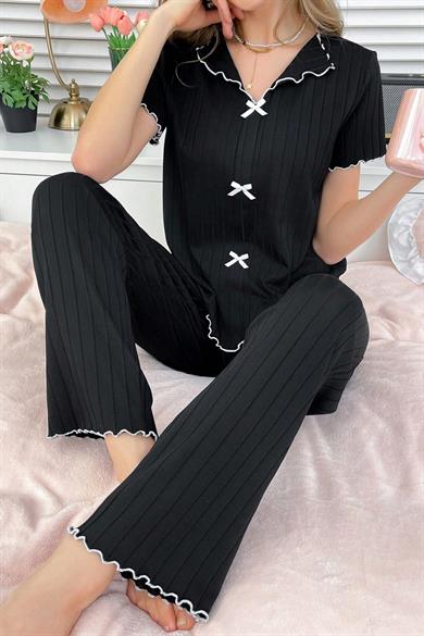 Bella Notte Siyah Rahat ve Şık Siyah Pamuklu Pijama Takımı 7121