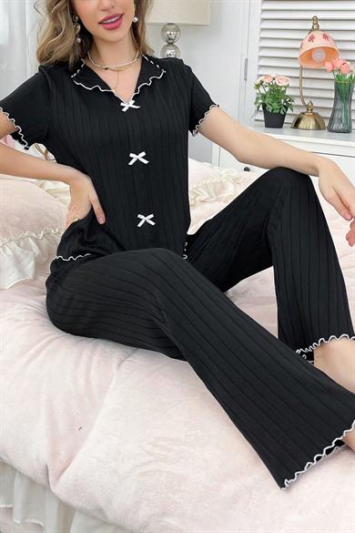 Bella Notte Siyah Rahat ve Şık Siyah Pamuklu Pijama Takımı 7121