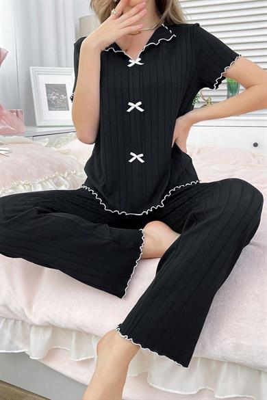 Bella Notte Siyah Rahat ve Şık Siyah Pamuklu Pijama Takımı 7121