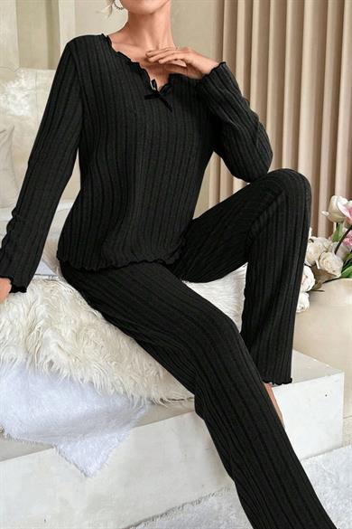 Bella Notte Siyah Uzun Kollu Mevsimlik Pijama Takımı 7127