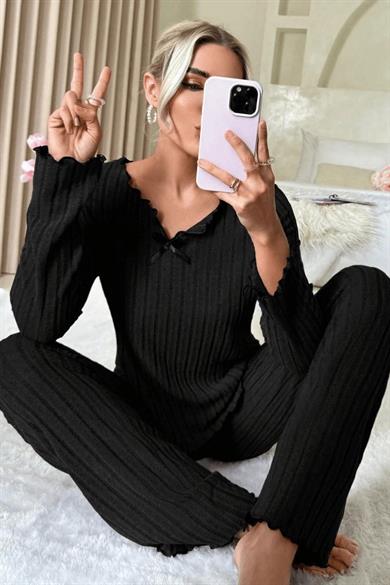 Bella Notte Siyah Uzun Kollu Mevsimlik Pijama Takımı 7127