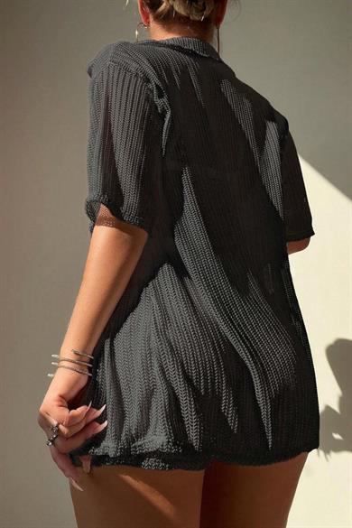 Bella Notte Black Collar Detailed Bottom Top Shorts Pareo Set 7560