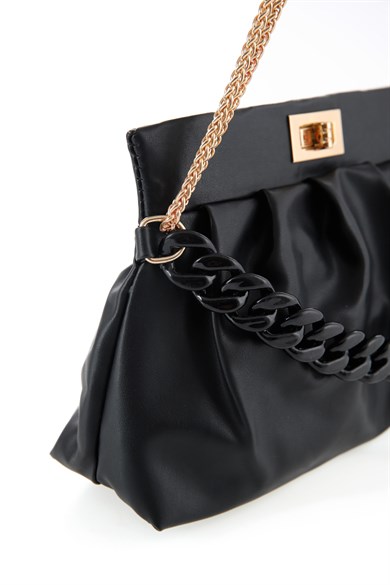 Bella Notte Siyah Zincir Askılı Büzgü Kollu Şık Kol Çantası 5001