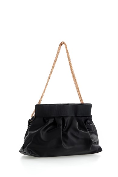 Bella Notte Siyah Zincir Askılı Büzgü Kollu Şık Kol Çantası 5001