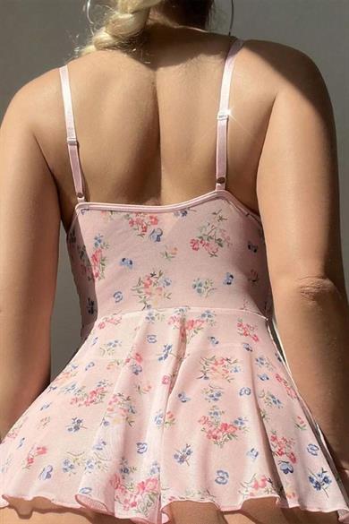 Bella Notte Dusty Pink Floral Printed Slit Low Cut Nightgown 15627