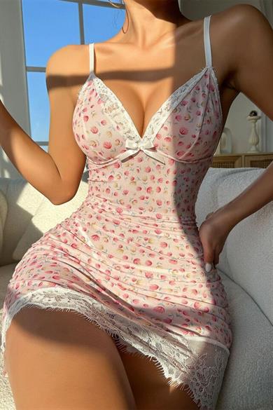 Bella Notte Powder Pink Patterned Mini Nightgown 15600