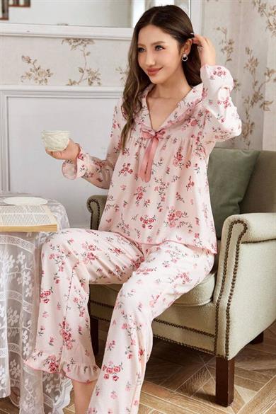 Bella Notte Toz Pembe Çiçek Desenli Pijama Takımı 77195