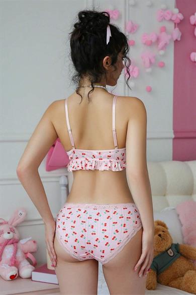 Bella Notte Toz Pembe Kiraz Desenli İkili Sütyen Takım 16093